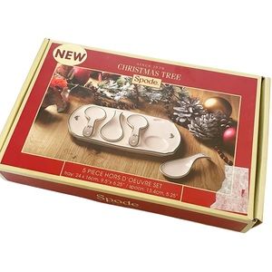 SPODE CHRISTMAS TREE 5‎ PIECE HORS D OEURVE BOX SET NEW IN BOX Rare Holiday
